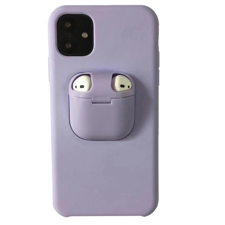 

For iPhone 11 Pro Liquid Silicone Shockproof Protective Case with Apple AirPods Case(Purple)