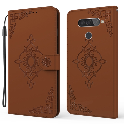 

For LG Q70 Embossed Fortune Flower Pattern Horizontal Flip Leather Case with Holder & Card Slot & Wallet & Lanyard(Brown)