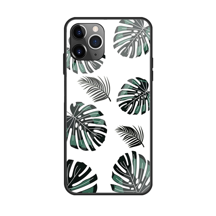 

For iPhone 11 Colorful Painted Glass Case(Banana Leaf)