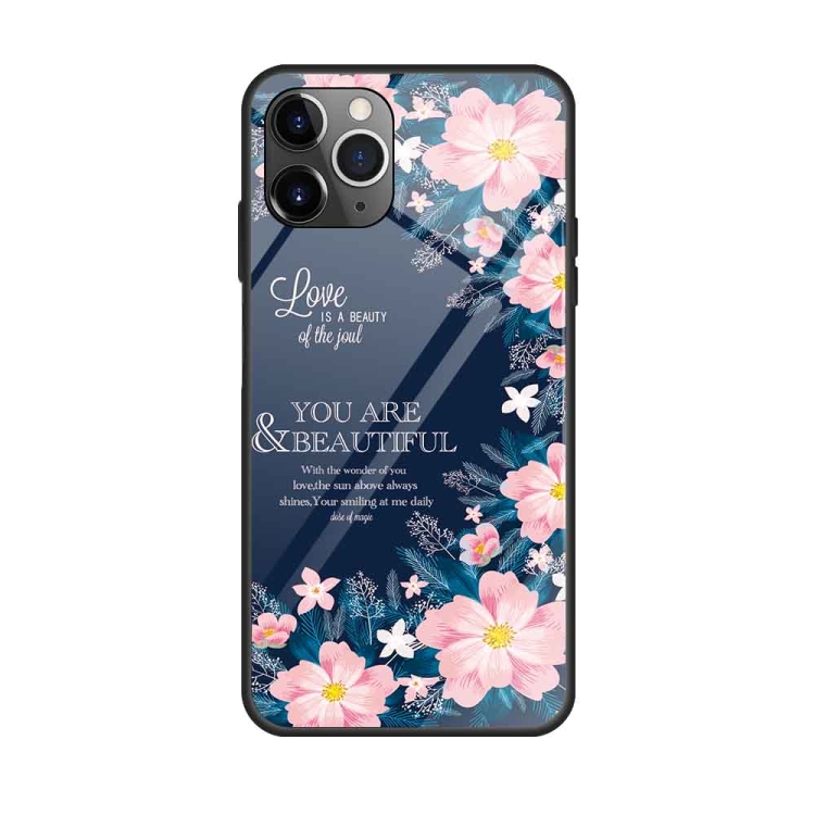 

For iPhone 11 Colorful Painted Glass Case(Flower)