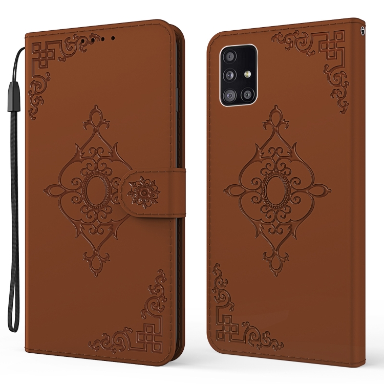 

For Samsung Galaxy A71 5G Embossed Fortune Flower Pattern Horizontal Flip Leather Case with Holder & Card Slot & Wallet & Lanyard(Brown)