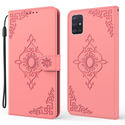 

For Samsung Galaxy A71 4G Embossed Fortune Flower Pattern Horizontal Flip Leather Case with Holder & Card Slot & Wallet & Lanyard(Pink)