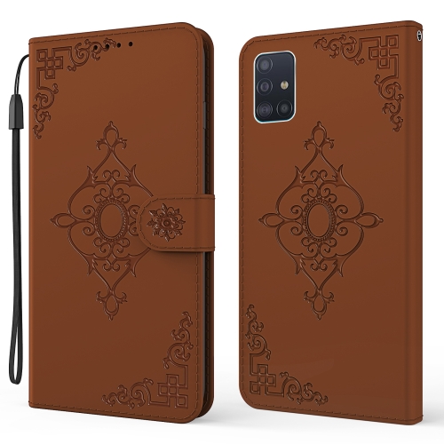 

For Samsung Galaxy A51 4G Embossed Fortune Flower Pattern Horizontal Flip Leather Case with Holder & Card Slot & Wallet & Lanyard(Brown)