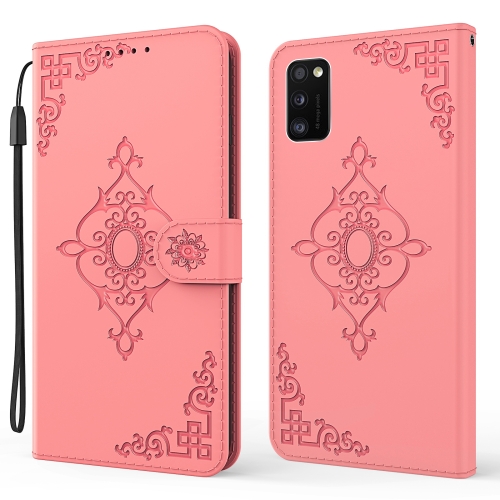 

For Samsung Galaxy A41 Embossed Fortune Flower Pattern Horizontal Flip Leather Case with Holder & Card Slot & Wallet & Lanyard(Pink)
