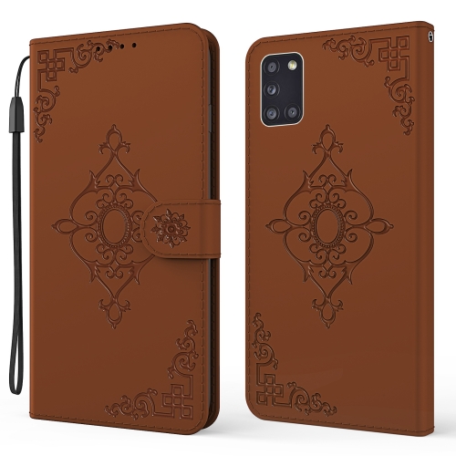 

For Samsung Galaxy A31 Embossed Fortune Flower Pattern Horizontal Flip Leather Case with Holder & Card Slot & Wallet & Lanyard(Brown)