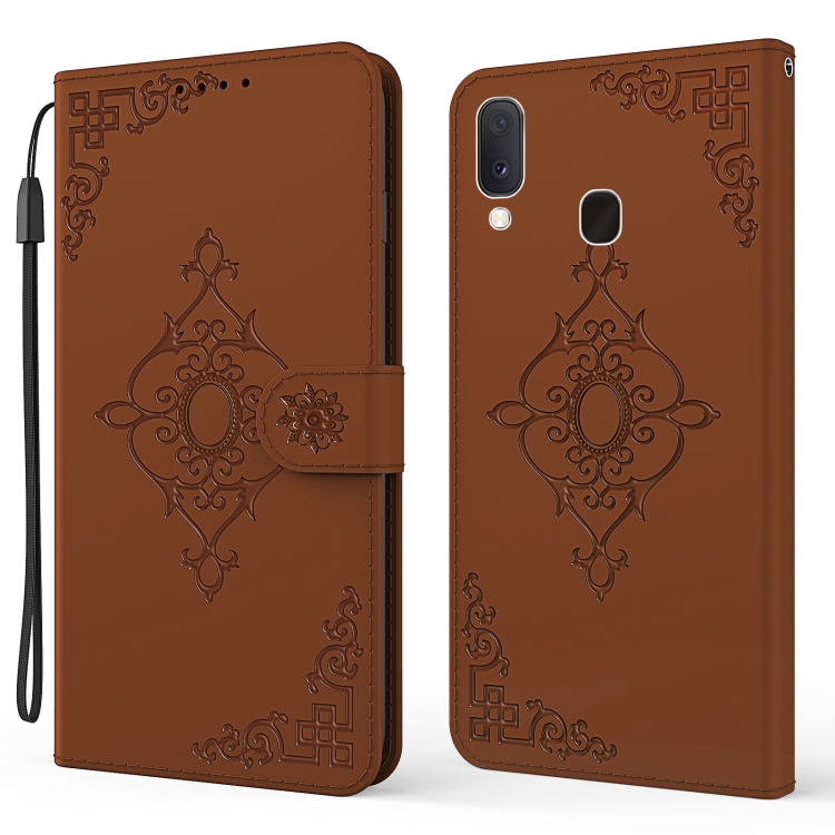 

For Samsung Galaxy A01 Embossed Fortune Flower Pattern Horizontal Flip Leather Case with Holder & Card Slot & Wallet & Lanyard(Brown)