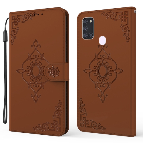 

For Samsung Galaxy M30s Embossed Fortune Flower Pattern Horizontal Flip Leather Case with Holder & Card Slot & Wallet & Lanyard(Brown)