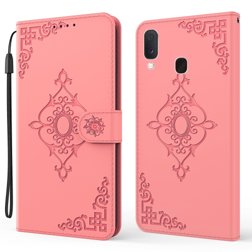 

For Samsung Galaxy A20 / A30 Embossed Fortune Flower Pattern Horizontal Flip Leather Case with Holder & Card Slot & Wallet & Lanyard(Pink)