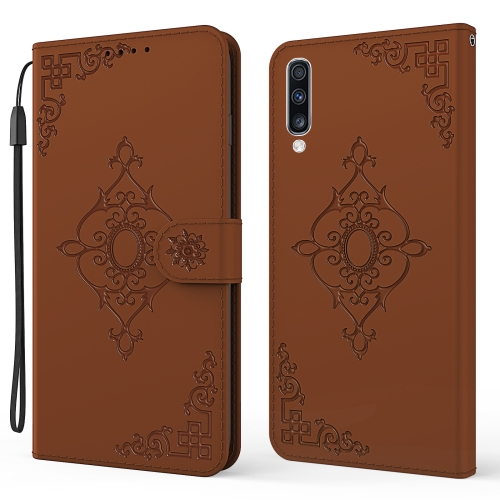 

For Samsung Galaxy A50 Embossed Fortune Flower Pattern Horizontal Flip Leather Case with Holder & Card Slot & Wallet & Lanyard(Brown)