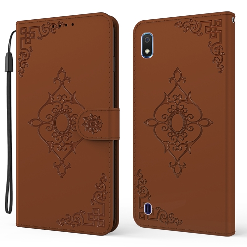 

For Samsung Galaxy A10 / M10 Embossed Fortune Flower Pattern Horizontal Flip Leather Case with Holder & Card Slot & Wallet & Lanyard(Brown)