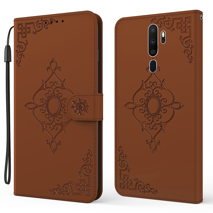 

For OPPO A9 2020 Embossed Fortune Flower Pattern Horizontal Flip Leather Case with Holder & Card Slot & Wallet & Lanyard(Brown)