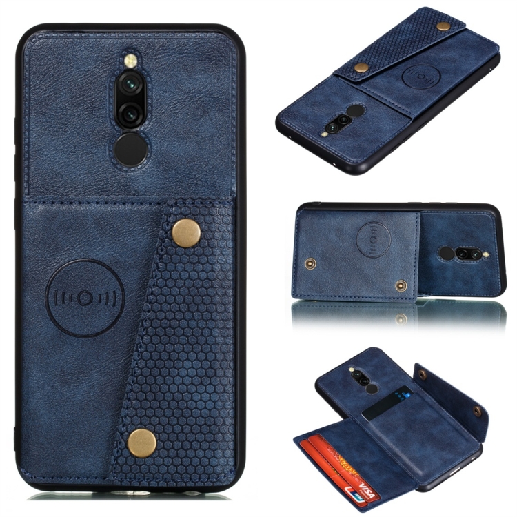 

For Xiaomi Redmi 8 Shockproof Magnetic PU + TPU Protective Case with Card Slots(Blue)
