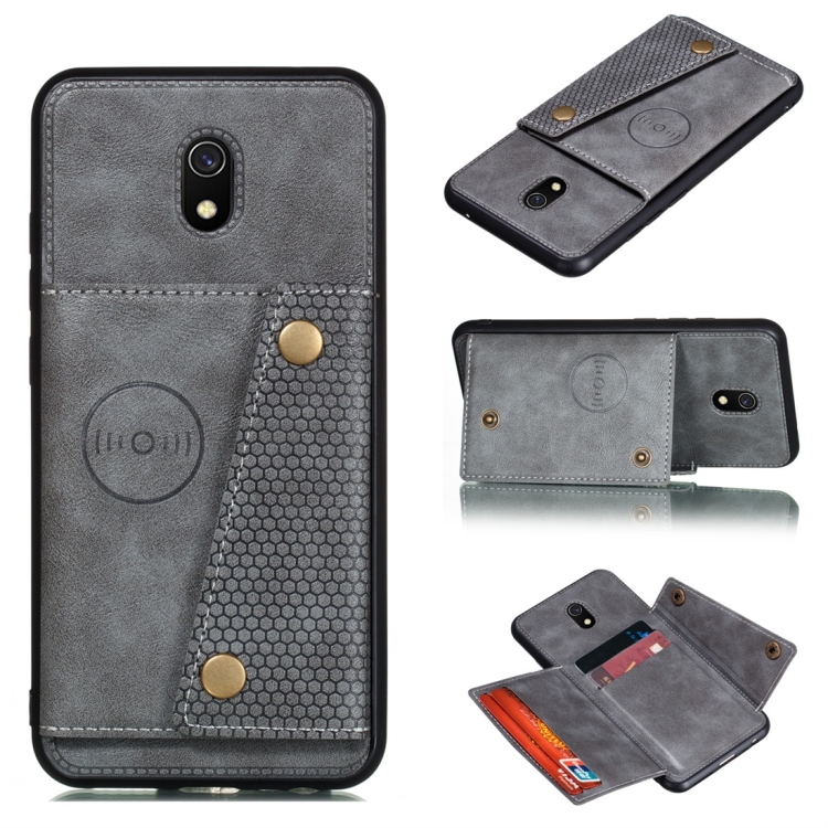 

For Xiaomi Redmi 8A Shockproof Magnetic PU + TPU Protective Case with Card Slots(Grey)
