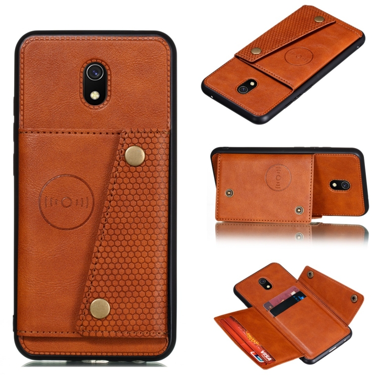

For Xiaomi Redmi 8A Shockproof Magnetic PU + TPU Protective Case with Card Slots(Brown)