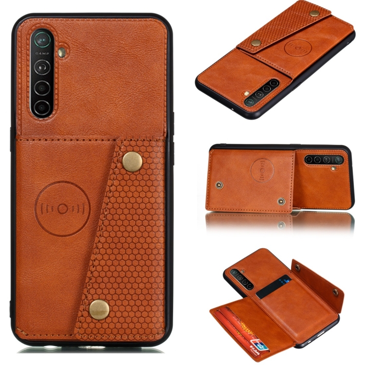

For OPPO Realme XT Shockproof Magnetic PU + TPU Protective Case with Card Slots(Brown)