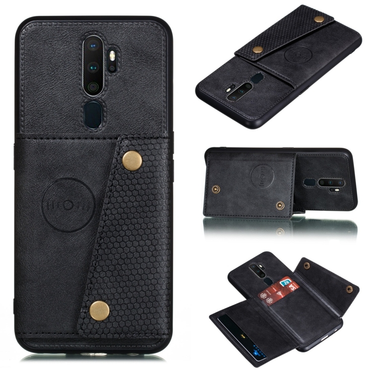 

For OPPO A9 (2020) Shockproof Magnetic PU + TPU Protective Case with Card Slots(Black)