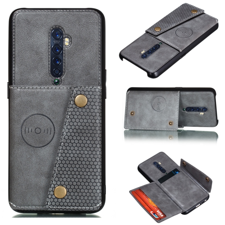

For OPPO Reno2 Shockproof Magnetic PU + TPU Protective Case with Card Slots(Grey)