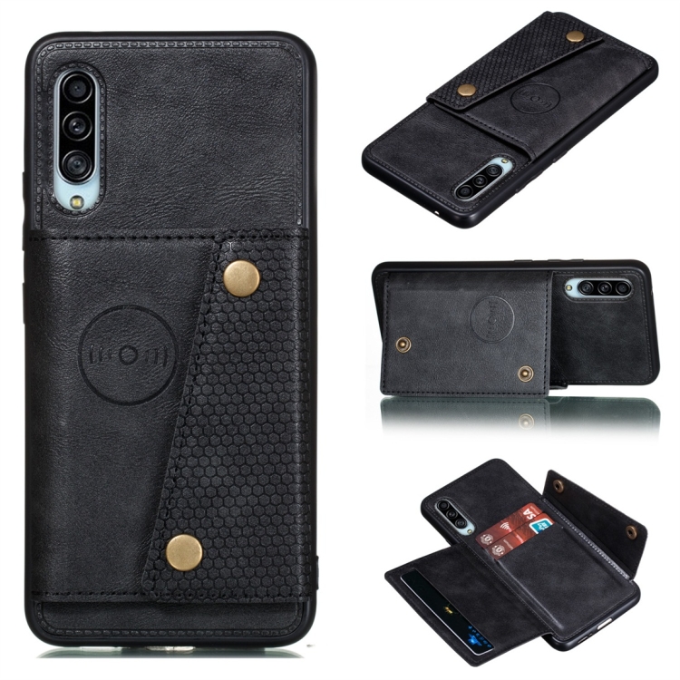 

For Galaxy A90 5G Shockproof Magnetic PU + TPU Protective Case with Card Slots(Black)