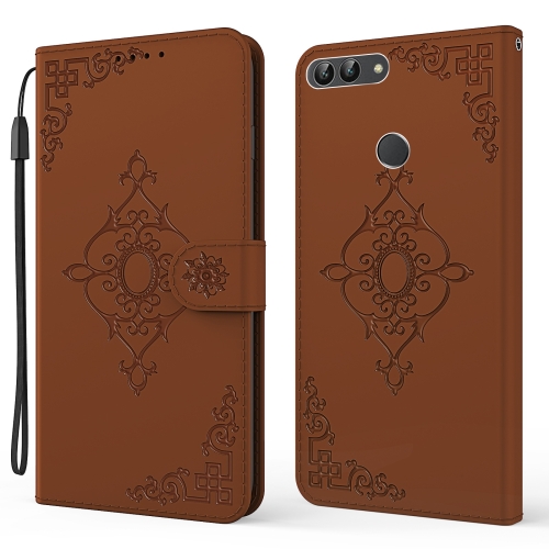 

For Huawei P Smart / Enjoy 7S / Honor 9 Lite Embossed Fortune Flower Pattern Horizontal Flip Leather Case with Holder & Card Slot & Wallet & Lanyard(Brown)