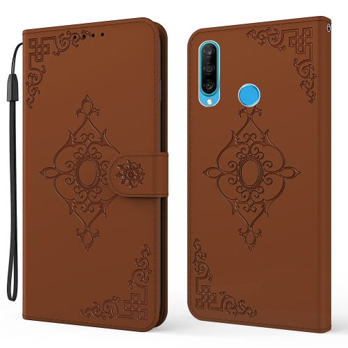 

For Huawei P30 Lite Embossed Fortune Flower Pattern Horizontal Flip Leather Case with Holder & Card Slot & Wallet & Lanyard(Brown)