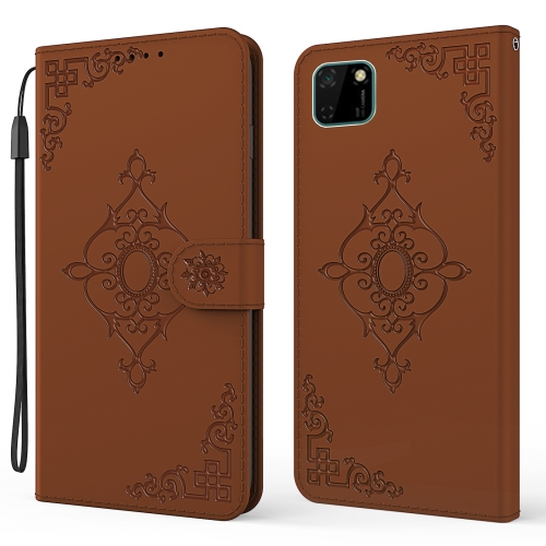 

For Huawei Y5p Embossed Fortune Flower Pattern Horizontal Flip Leather Case with Holder & Card Slot & Wallet & Lanyard(Brown)