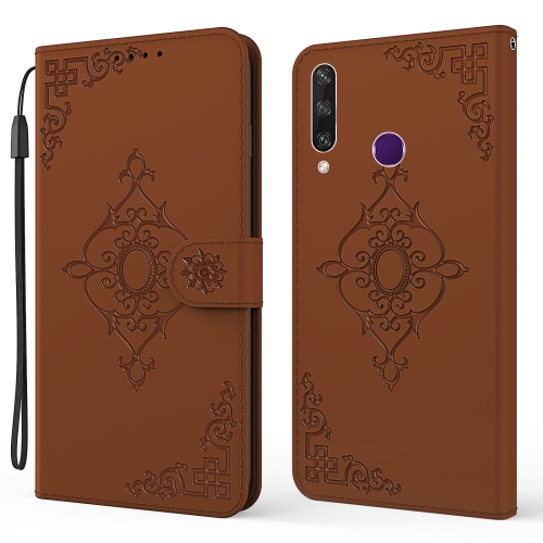 

For Huawei Y6p Embossed Fortune Flower Pattern Horizontal Flip Leather Case with Holder & Card Slot & Wallet & Lanyard(Brown)