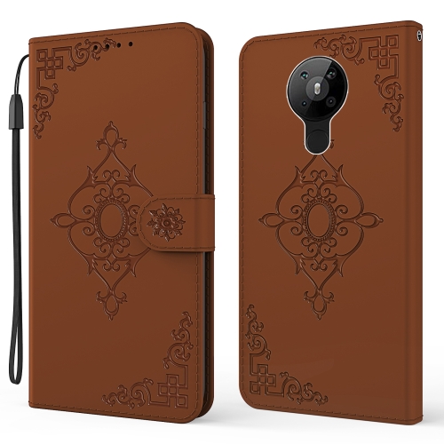 

For Nokia 6.2 / 7.2 Embossed Fortune Flower Pattern Horizontal Flip Leather Case with Holder & Card Slot & Wallet & Lanyard(Brown)