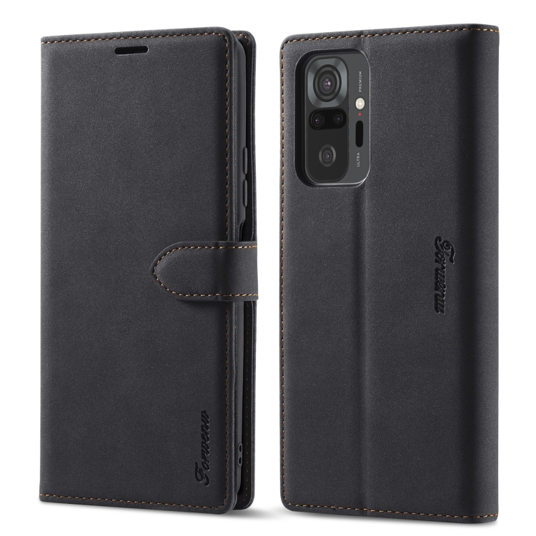 

For Xiaomi Redmi Note 10 Forwenw F1 Series Matte Strong Magnetism Horizontal Flip Leather Case with Holder & Card Slots & Wallet & Photo Frame(Black)