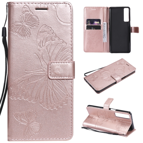 

For LG Stylo 7 5G / 4G Pressed Printing Butterfly Pattern Horizontal Flip PU Leather Case with Holder & Card Slots & Wallet & Lanyard(Rose Gold)