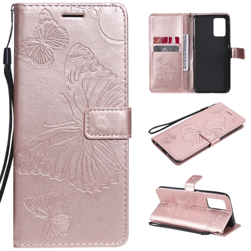 

For OPPO A74 4G / F19 4G Pressed Printing Butterfly Pattern Horizontal Flip PU Leather Case with Holder & Card Slots & Wallet & Lanyard(Rose Gold)