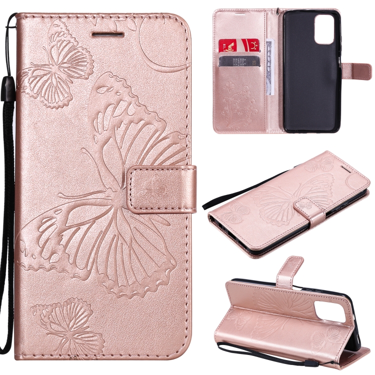

For Xiaomi Redmi Note 10 4G Pressed Printing Butterfly Pattern Horizontal Flip PU Leather Case with Holder & Card Slots & Wallet & Lanyard(Rose Gold)