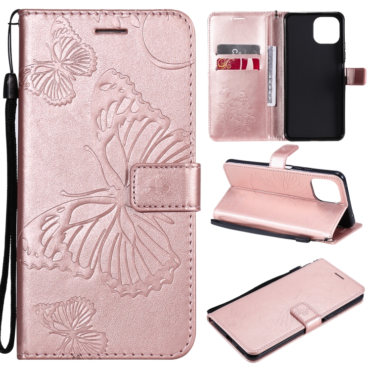 

For Xiaomi Mi 11 Lite Pressed Printing Butterfly Pattern Horizontal Flip PU Leather Case with Holder & Card Slots & Wallet & Lanyard(Rose Gold)