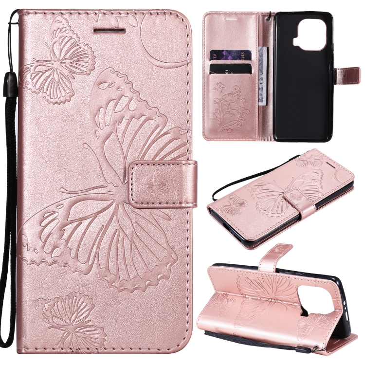 

For Xiaomi Mi 11 Pro Pressed Printing Butterfly Pattern Horizontal Flip PU Leather Case with Holder & Card Slots & Wallet & Lanyard(Rose Gold)