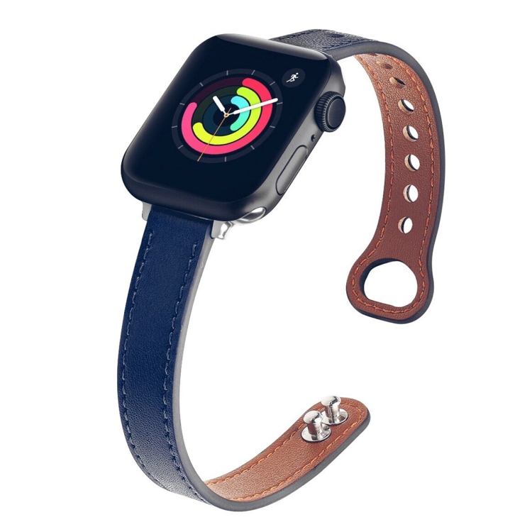 

Double Nail Leather Replacement Strap Watchband For Apple Watch Series 7 45mm / 6 & SE & 5 & 4 44mm / 3 & 2 & 1 42mm(Blue)