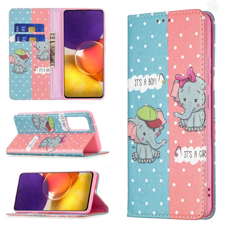 

For Samsung Galaxy A82 5G Colored Drawing Pattern Invisible Magnetic Horizontal Flip PU Leather Case with Holder & Card Slots & Wallet(Elephant)