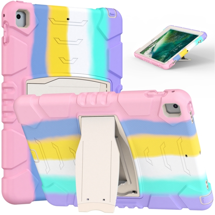 

3-Layer Protection Screen Frame + PC + Silicone Shockproof Combination Case with Holder For iPad 9.7 (2018) / (2017) / Air 2 / Pro 9.7(Colorful Pink)