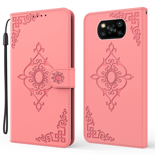 

For Xiaomi Poco X3 NFC Embossed Fortune Flower Pattern Horizontal Flip Leather Case with Holder & Card Slot & Wallet & Lanyard(Pink)