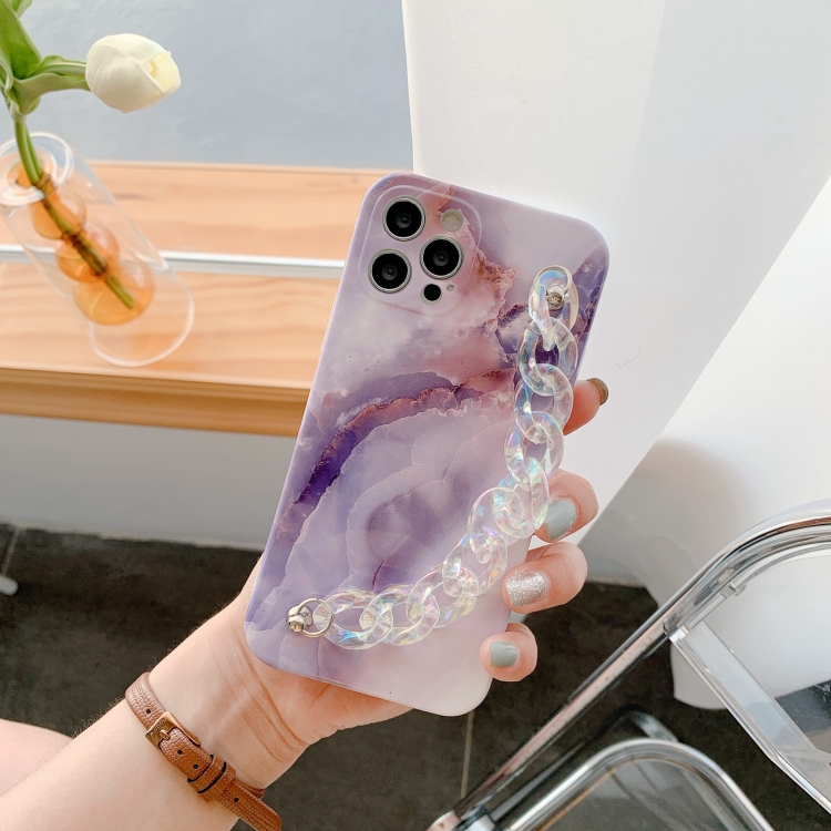 

Agate Marble Pattern Protective Case With Bracelet For iPhone 12 Mini(Purple)