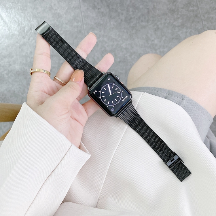 

Color Matching Seven Beads Steel Replacement Strap Watchband For Apple Watch Series 6 & SE & 5 & 4 40mm / 3 & 2 & 1 38mm(Black)
