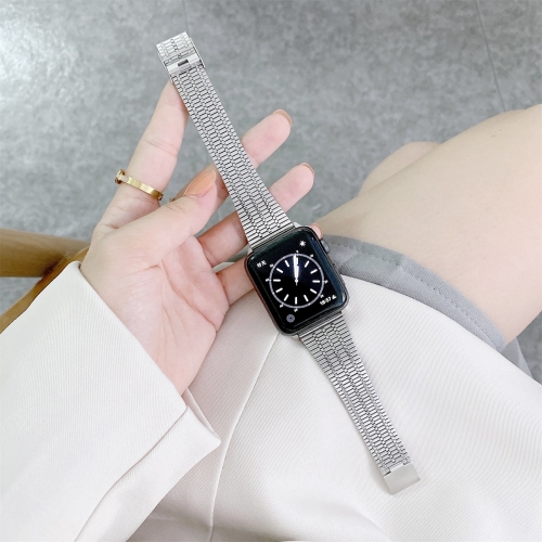 

Color Matching Seven Beads Steel Replacement Strap Watchband For Apple Watch Series 6 & SE & 5 & 4 40mm / 3 & 2 & 1 38mm(Silver)