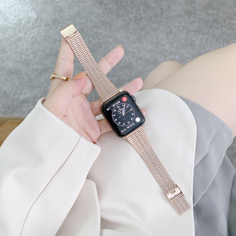 

Color Matching Seven Beads Steel Replacement Strap Watchband For Apple Watch Series 6 & SE & 5 & 4 44mm / 3 & 2 & 1 42mm(Rose Gold)