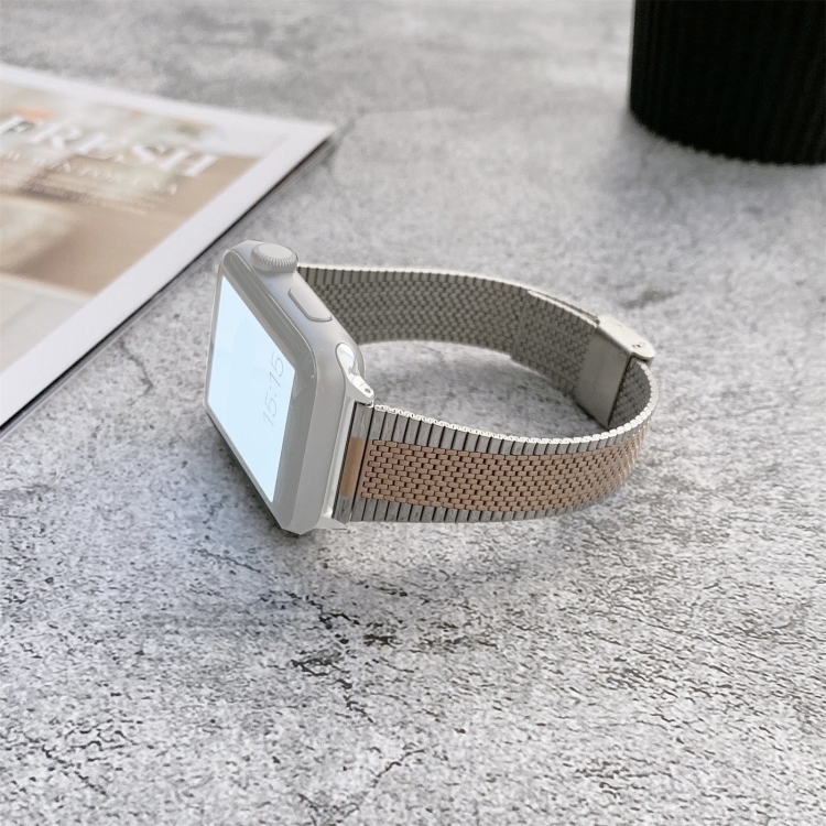 

Buckle Style Steel Replacement Strap Watchband For Apple Watch Series 6 & SE & 5 & 4 44mm / 3 & 2 & 1 42mm(Silver Rose Gold)