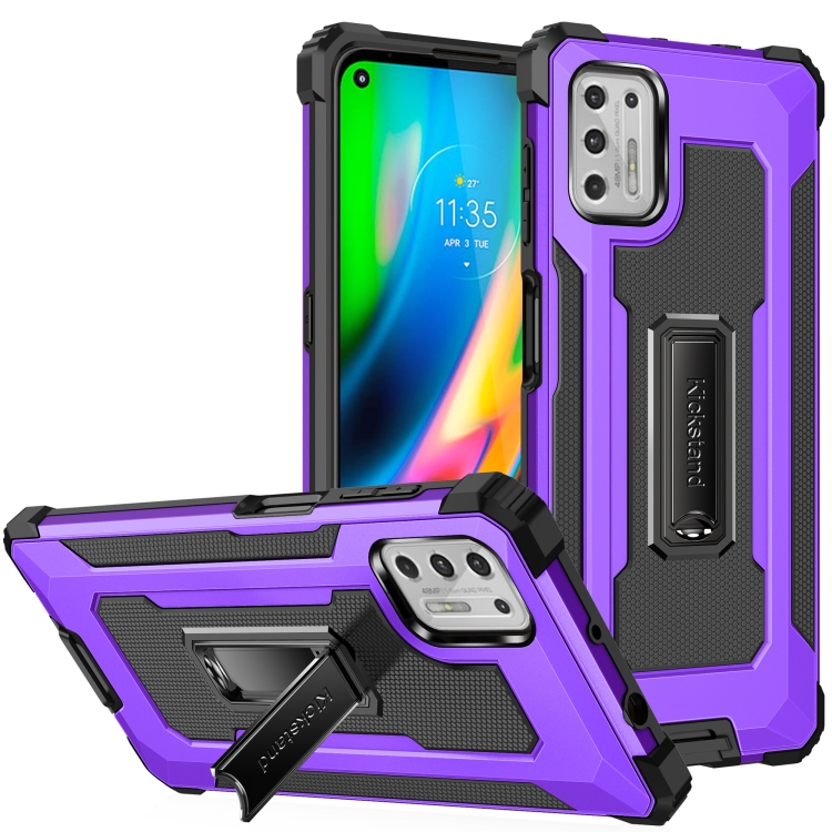 

For Motorola Moto G Stylus (2021) Knight Jazz PC+TPU Shockproof Protective Case with Foldable Holder(Purple)