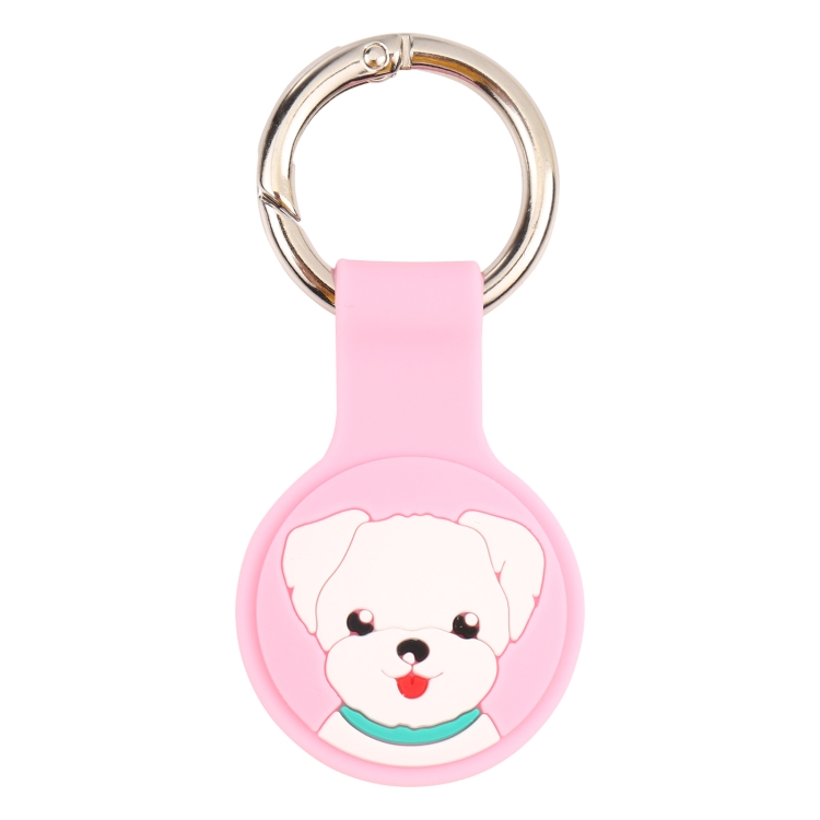 

Cartoon Shockproof Anti-scratch Silicone Case Protective Cover with Keychain Ring Loop For AirTag(Pink Dog)