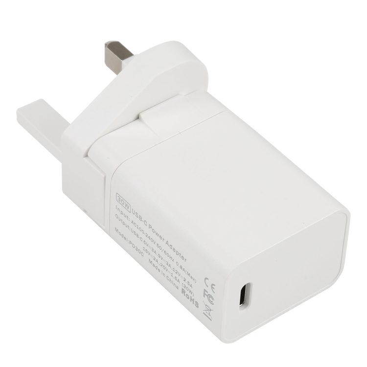 

PD30C 30W USB-C / Type-C Port Fast Charging Travel Charger(UK Plug)