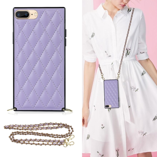 

Elegant Rhombic Pattern Microfiber Leather +TPU Shockproof Case with Crossbody Strap Chain For iPhone 8 Plus / 7 Plus(Purple)