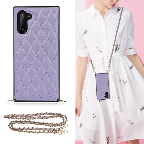 

For Samsung Galaxy Note10 Elegant Rhombic Pattern Microfiber Leather +TPU Shockproof Case with Crossbody Strap Chain(Purple)