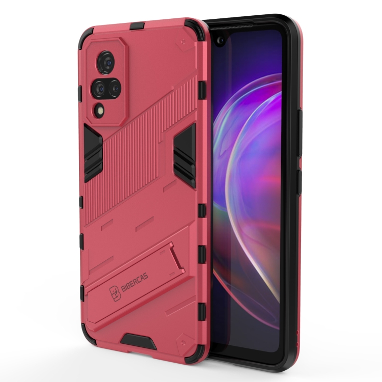 

For vivo V21 Punk Armor 2 in 1 PC + TPU Shockproof Case with Invisible Holder(Light Red)