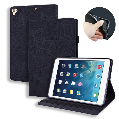 

For iPad Pro 9.7 inch Calf Pattern Double Folding Design Embossed Leather Case with Holder & Card Slots & Pen Slot & Elastic Band(Black)
