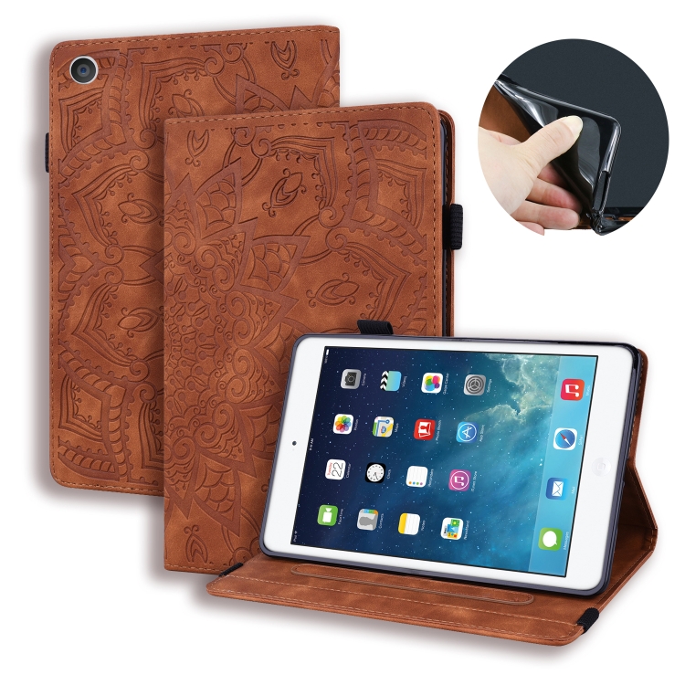 

For iPad 4 & 3 & 2 Calf Pattern Double Folding Design Embossed Leather Case with Holder & Card Slots & Pen Slot & Elastic Band(Brown)